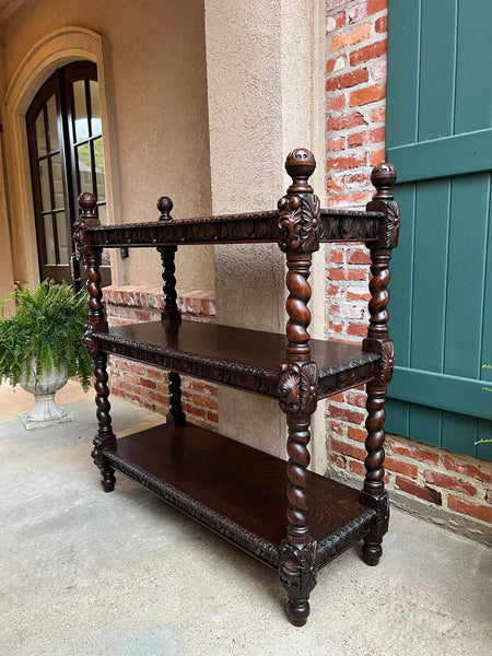 Antique English Server Sideboard Barley Twist Carved Oak Renaissance Dumbwaiter