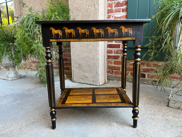 Antique English Console Side Table Decoupage Horse Equestrian Fox Hunt c1890