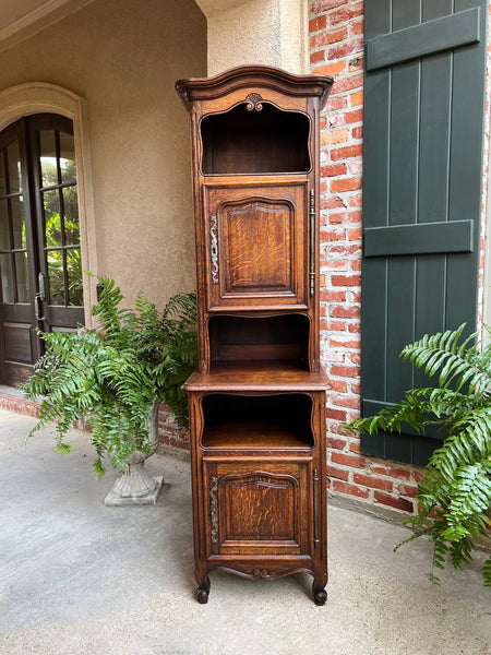 Tall Antique French Louis XV Hall Cabinet Tall Linen Closet Carved Oak Bookcase