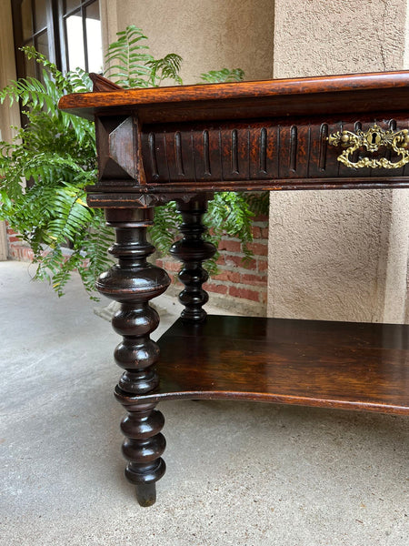 Antique English Hall Sofa Table Sideboard Carved Oak Bobbin Leg c1910