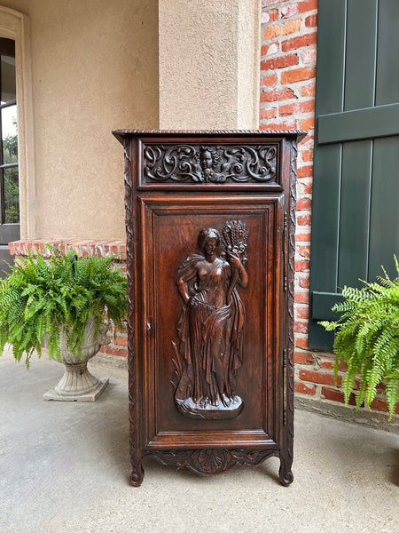 Antique French Cabinet Carved Oak Demeter Harvest Cornucopia Greek Goddess
