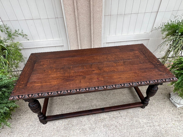 Antique French Renaissance Carved Oak Library Center Table Console Island c1880