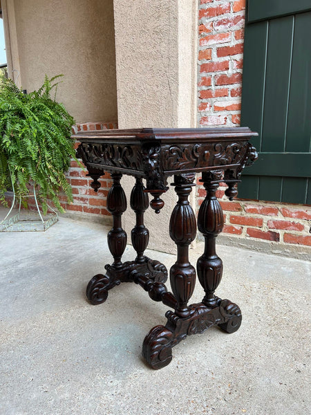 Antique French Side Table Petite Renaissance Carved Oak Gothic Console c1880