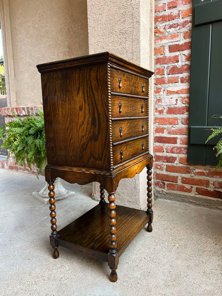 Antique English Music Cabinet Office File Jacobean Petite End Table Tiger Oak