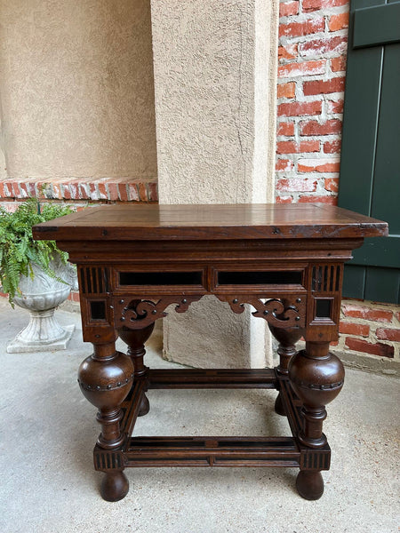 Antique Dutch Sofa Side Table Carved Oak Bulbous Leg Baroque Ebonized Danish