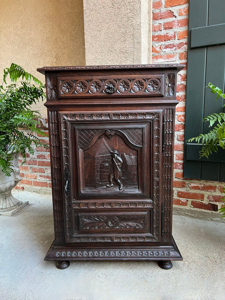 Antique French Carved Oak Cabinet Breton Brittany Cocktail Sideboard Server