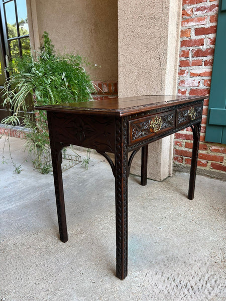 Antique English Sofa Console Table Jacobean Carved Oak Foyer Table c1890