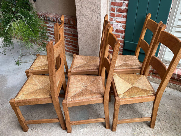 Set 6 Vintage French Ladder Back Dining Chairs Rush Seat Oak Country Farmhouse