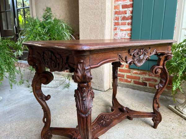 Antique French Sofa Hall Table Carved Oak Louis XV Rococo Side End Table