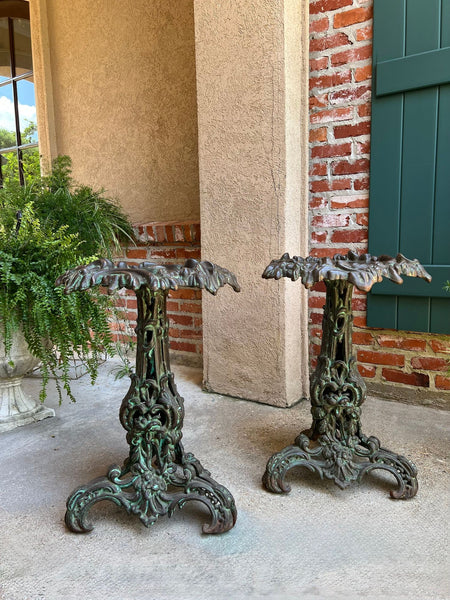 PAIR Antique French Round Side Table Grotto Rococo Cast Iron Plant Stand c1880