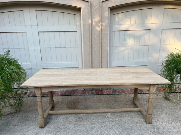 Antique French Dining Farm Bakers Table Bleached Oak Baluster Leg c1920