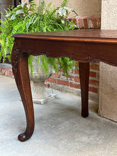 Antique French Sofa Side Table Writing Desk Louis XV Carved Oak Parquet Top