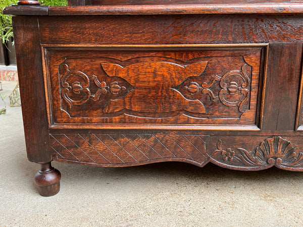 Antique French Louis XV Hall Bench Carved Oak Foyer Settee Lift Top Chest c1890