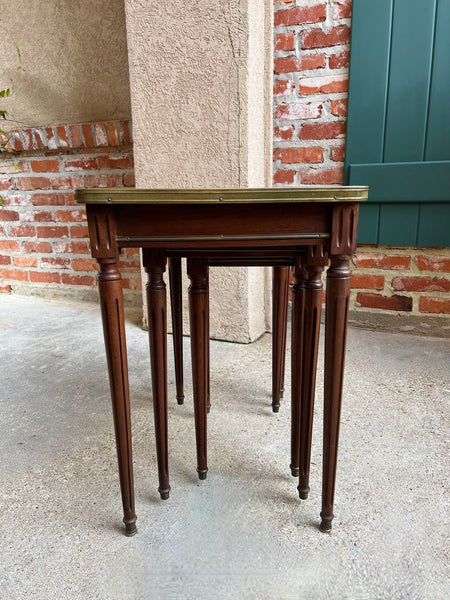 Set 3 Vintage French Nesting Table WHITE MARBLE Mahogany Louis XVI Maison Jansen