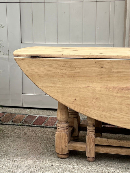 Antique French Hunt Wake DINING Table Bleached Oak LARGE Gate Leg Console c1880
