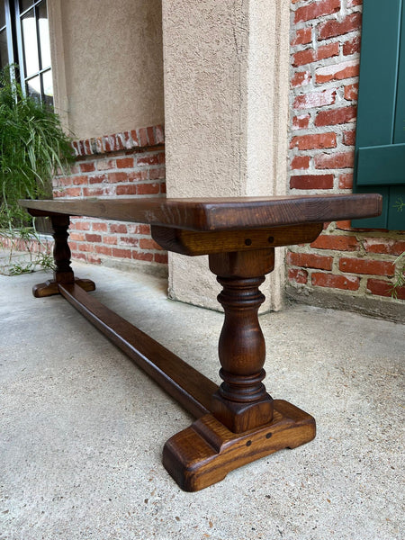 Antique French Tiger Oak Bench Dining Seat Farmhouse Country Ranch Vintage c1940