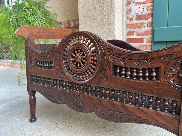 Antique French Carved Planter Breton Brittany Oak Doll Bed Fireside Box c1890