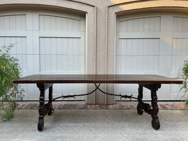 Antique French Oak Dining Table Catalan Trestle 7 ft. Farmhouse Plank Top c1890
