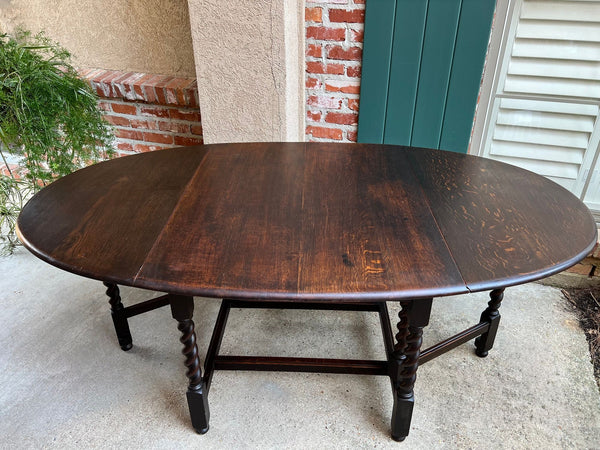 Antique English Drop Leaf Sofa Kitchen Table BARLEY TWIST Tiger Oak Gate Leg