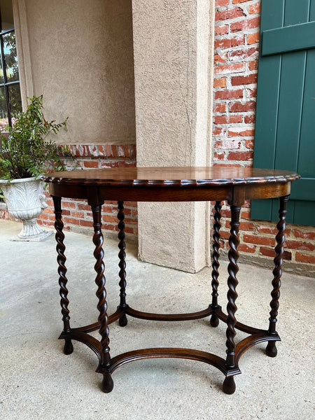 Antique English OVAL Side Center Table BARLEY TWIST Tiger Oak Jacobean c1920