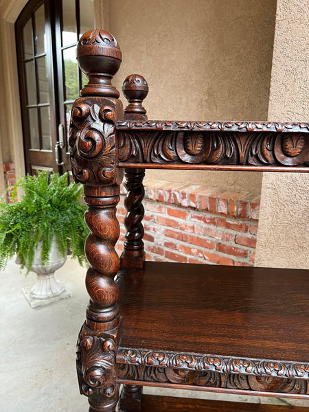 Antique English Server Sideboard Barley Twist Carved Oak Renaissance Dumbwaiter