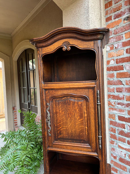 Tall Antique French Louis XV Hall Cabinet Tall Linen Closet Carved Oak Bookcase