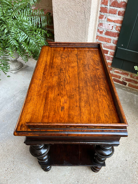 Antique English Hall Sofa Table Sideboard Carved Oak Bobbin Leg c1910