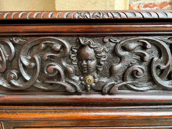 Antique French Cabinet Carved Oak Demeter Harvest Cornucopia Greek Goddess