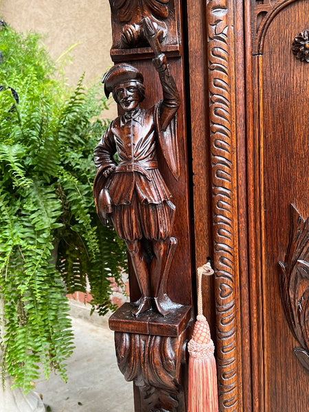 Antique French Cabinet Bar Sideboard Baroque Carved Oak c1880 Bookcase