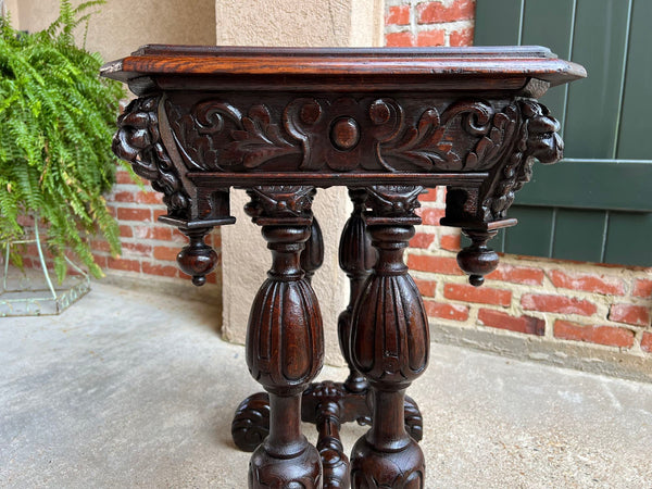 Antique French Side Table Petite Renaissance Carved Oak Gothic Console c1880
