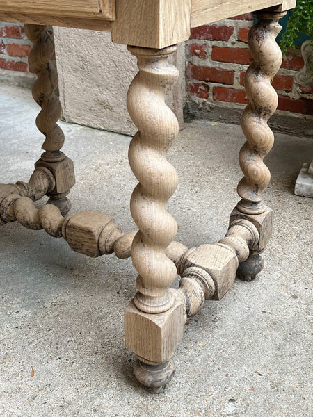 Antique French Side Table Barley Twist Bleached Carved Oak Nightstand Louis XIII