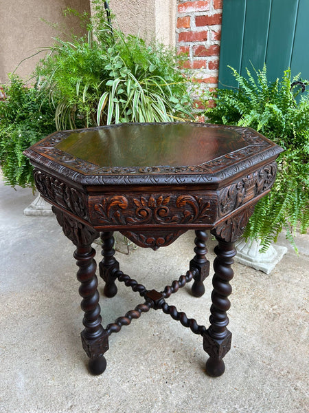 Antique French Octagon Sofa Table Carved Oak Barley Twist Louis XIII Renaissance