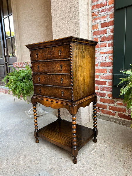 Antique English Music Cabinet Office File Jacobean Petite End Table Tiger Oak