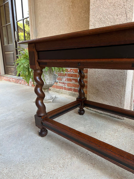 Antique English Sofa Side Table Barley Twist Ebonized Library Desk Carved Oak