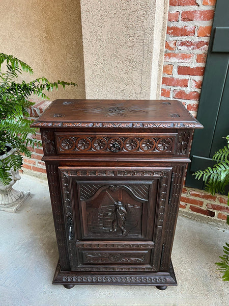 Antique French Carved Oak Cabinet Breton Brittany Cocktail Sideboard Server