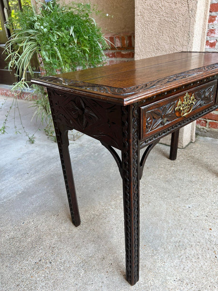 Antique English Sofa Console Table Jacobean Carved Oak Foyer Table c1890