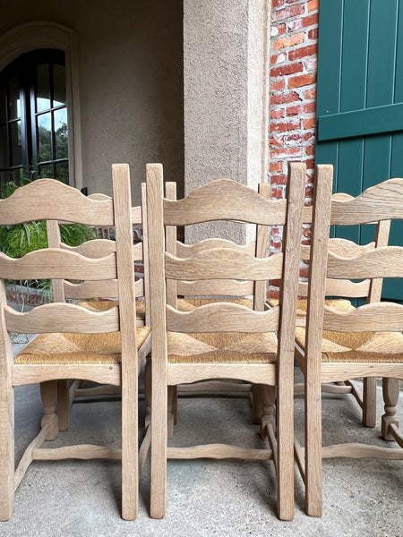 Set 6 Vintage French Ladder Back Dining Chairs Rush Seat Bleached Oak Farmhouse
