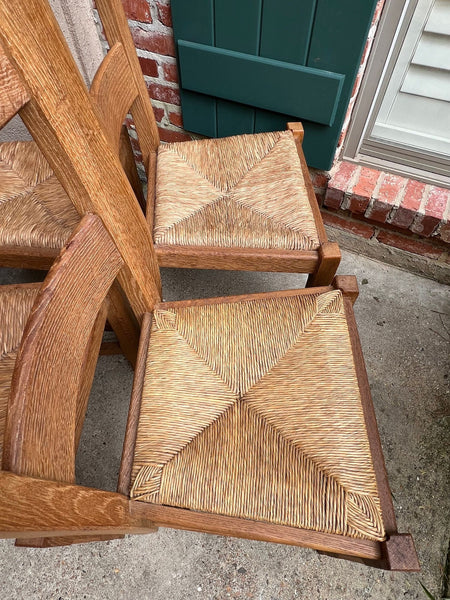 Set 6 Vintage French Ladder Back Dining Chairs Rush Seat Oak Country Farmhouse