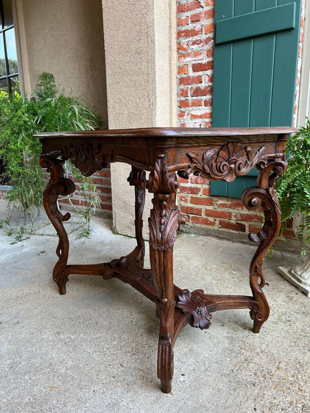 Antique French Sofa Hall Table Carved Oak Louis XV Rococo Side End Table