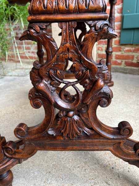 Antique French Sofa Hall Table Carved Oak Renaissance Revival Cherub End Table