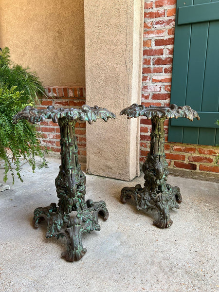 PAIR Antique French Round Side Table Grotto Rococo Cast Iron Plant Stand c1880