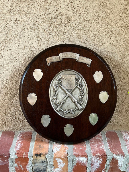 Antique English Rifle Gun Shoot Trophy Award Plaque Silver plate Shield c1910
