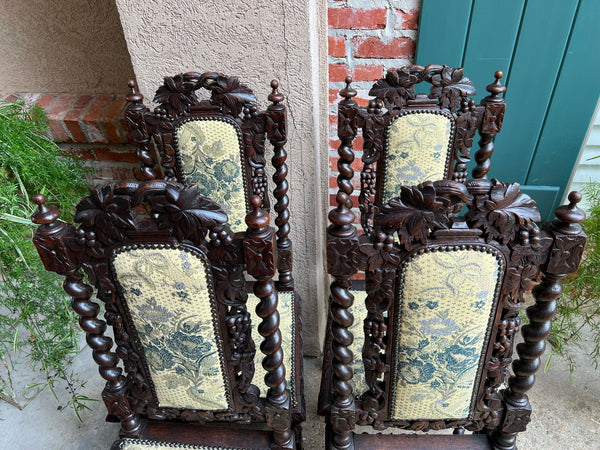 Set 4 Antique French Dining Chair Barley Twist Renaissance Carved Oak Green 1900