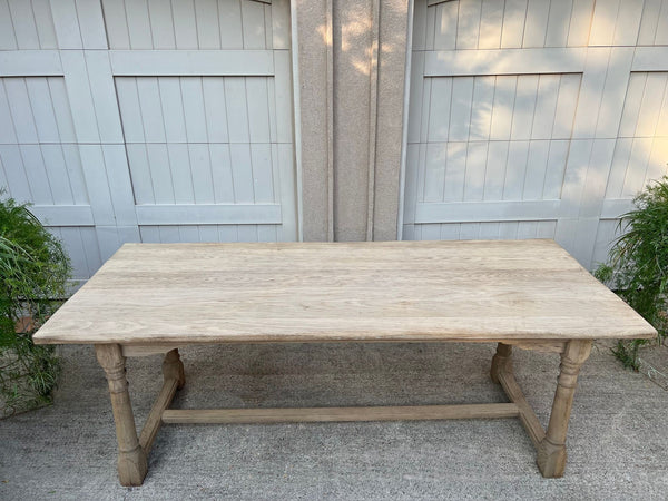 Antique French Dining Farm Bakers Table Bleached Oak Baluster Leg c1920