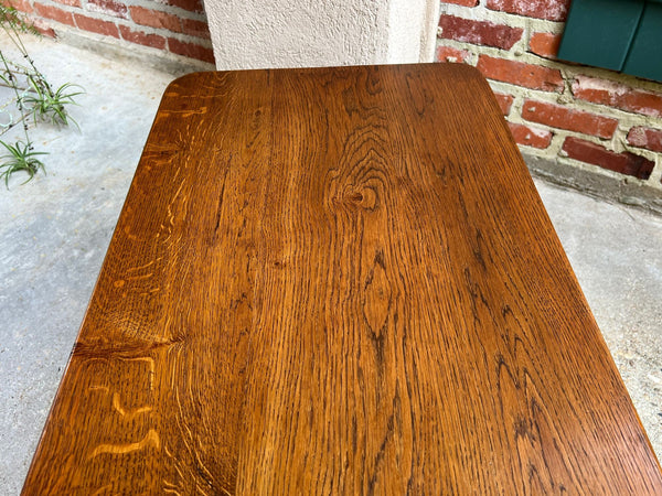 Antique French Coffee Table Bench Country Farmhouse Tiger Oak Wrought Iron c1920