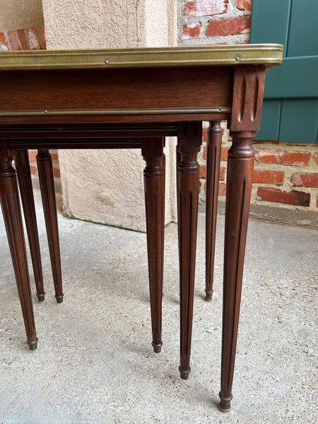 Set 3 Vintage French Nesting Table WHITE MARBLE Mahogany Louis XVI Maison Jansen
