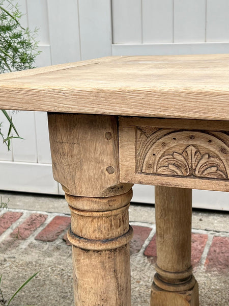 Antique French Dining Farm Table Bleached CARVED Oak 8 ft. LARGE c1880