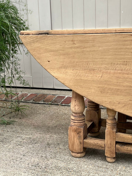 Antique French Hunt Wake DINING Table Bleached Oak LARGE Gate Leg Console c1880