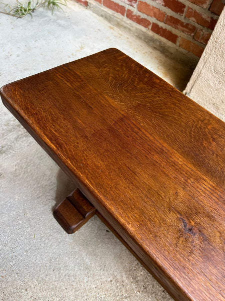 Antique French Tiger Oak Bench Dining Seat Farmhouse Country Ranch Vintage c1940