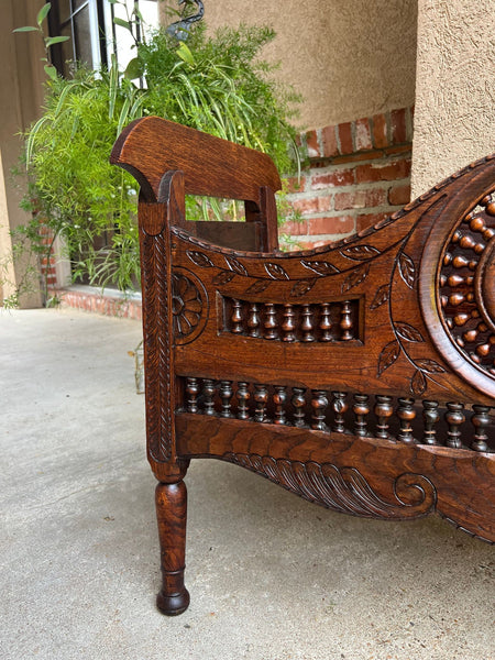 Antique French Carved Planter Breton Brittany Oak Doll Bed Fireside Box c1890